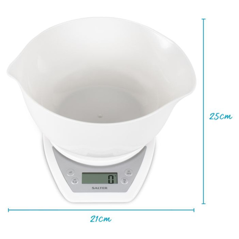 Salter 1024 WHDR14EU16 Digital Kitchen Scale & Dual Pour Bowl - White