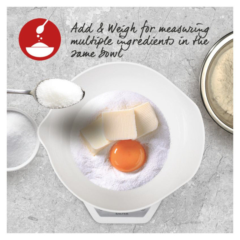 Salter 1024 WHDR14EU16 Digital Kitchen Scale & Dual Pour Bowl - White