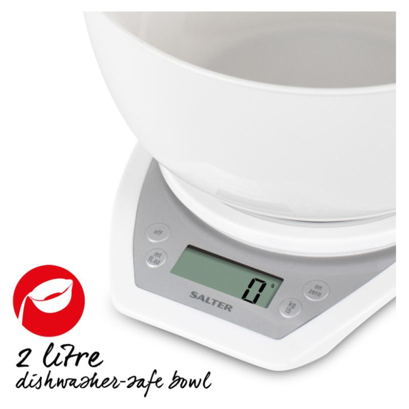 Salter 1024 WHDR14EU16 Digital Kitchen Scale & Dual Pour Bowl - White