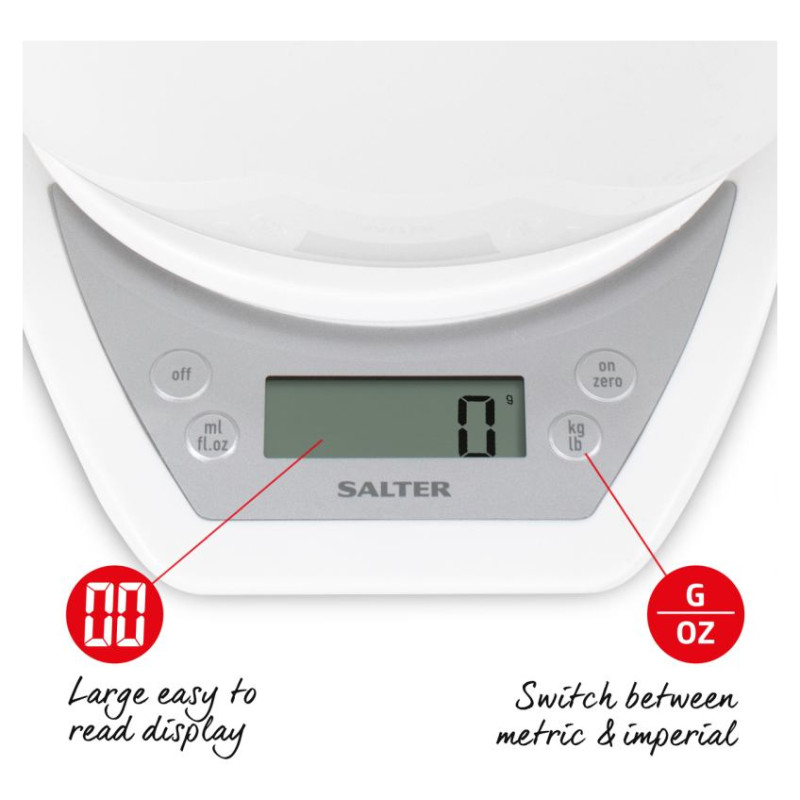 Salter 1024 WHDR14EU16 Digital Kitchen Scale & Dual Pour Bowl - White