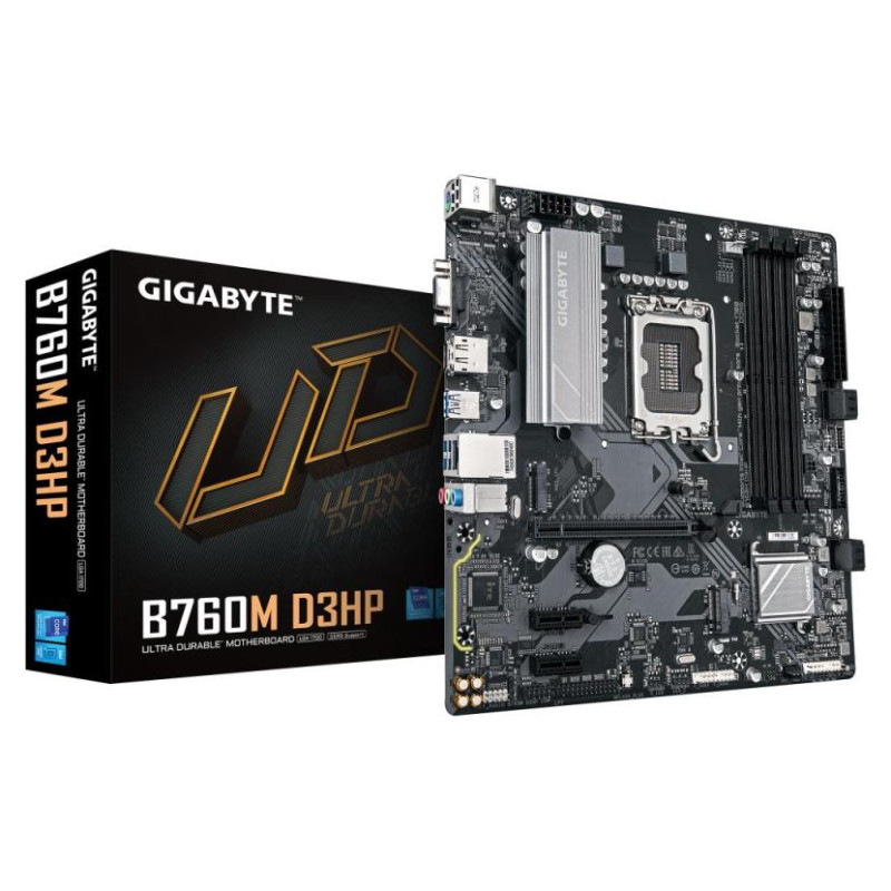 Gigabyte Mainboard|GIGABYTE|Intel B760 Express|LGA1700|Micro-ATX|Memory DDR5|Memory slots 4|2xPCI-Express 3.0 1x|1xPCI-Express 4.0 16x|2xM.2|1x15pin D-sub|1xHDMI|1xDisplayPort|2xUSB 2.0|5xUSB 3.2|1xUSB-C|1xPS/2|1xRJ45|3xAudio port|B760MD3HP1.0