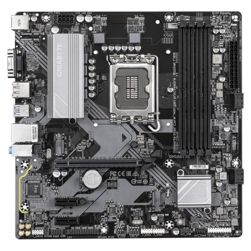 Gigabyte Mainboard|GIGABYTE|Intel B760 Express|LGA1700|Micro-ATX|Memory DDR5|Memory slots 4|2xPCI-Express 3.0 1x|1xPCI-Express 4.0 16x|2xM.2|1x15pin D-sub|1xHDMI|1xDisplayPort|2xUSB 2.0|5xUSB 3.2|1xUSB-C|1xPS/2|1xRJ45|3xAudio port|B760MD3HP1.0