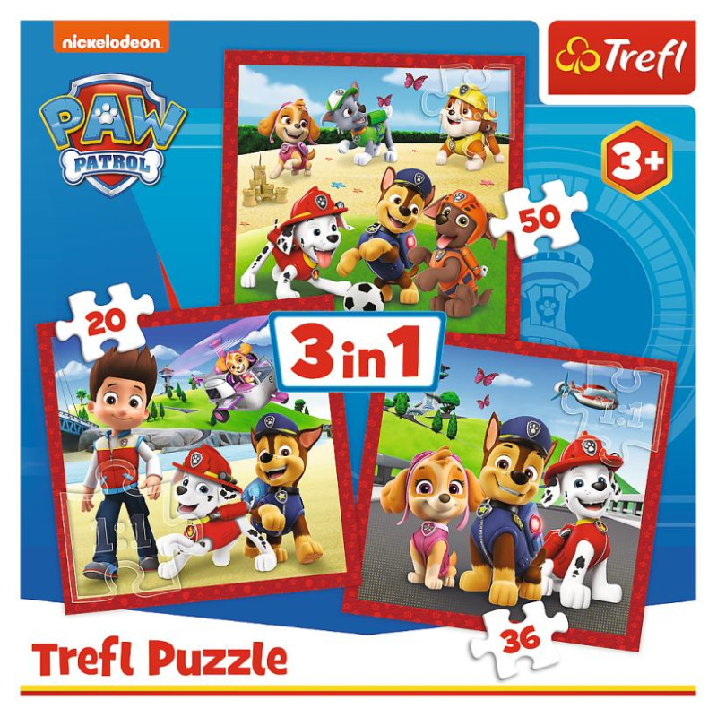 Trefl PAW PATROL Pužļu komplekts 3 in1