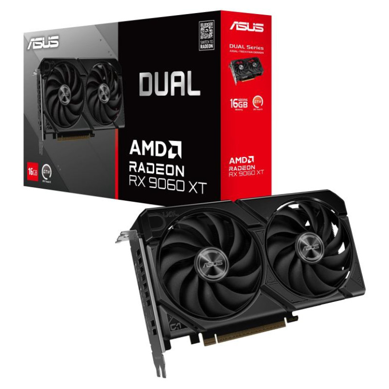 Asus Graphics Card|ASUS|AMD Radeon RX 9060 XT|16 GB|GDDR6|128 bit|PCIE 5.0 16x|Dual Slot Fansink|DUAL-RX9060XT-16G