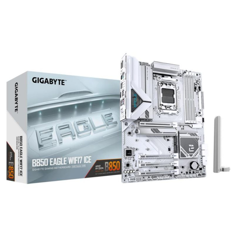 Gigabyte Mainboard|GIGABYTE|AMD B850|SAM5|ATX|Memory DDR5|Memory slots 4|2xPCI-Express 3.0 1x|1xPCI-Express 4.0 4x	|1xPCI-Express 5.0 16x|3xM.2|1xHDMI|1xDisplayPort|4xUSB 2.0|4xUSB 3.2|1xUSB-C|1xPS/2|1xRJ45|3xAudio port|B850EAGLEWF7ICE
