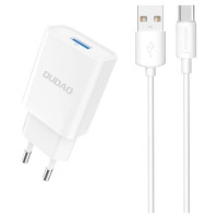 Dudao A4EU USB-A 2.1A wall charger - white + USB-A - USB-C cable