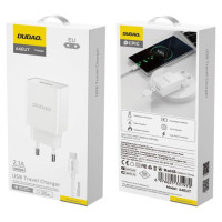 Dudao A4EU USB-A 2.1A wall charger - white + USB-A - USB-C cable