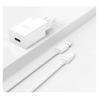 Dudao A4EU USB-A 2.1A wall charger - white + USB-A - USB-C cable