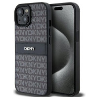 Dkny Leather Mono Stripe & Metal Logo Case for iPhone 15/14/13 - Black