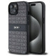 Dkny Leather Mono Stripe & Metal Logo Case for iPhone 15/14/13 - Black