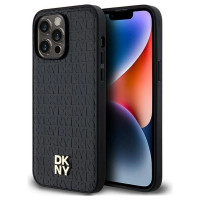 Dkny Leather Monogram Pattern Metal Logo MagSafe Case for iPhone 14 Pro Max - Black