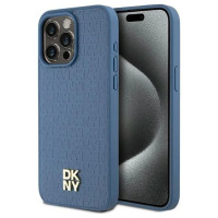 Dkny Leather Monogram Pattern Metal Logo MagSafe Case for iPhone 15 Pro Max - Blue