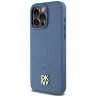 Dkny Leather Monogram Pattern Metal Logo MagSafe Case for iPhone 15 Pro Max - Blue