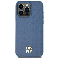 Dkny Leather Monogram Pattern Metal Logo MagSafe Case for iPhone 15 Pro Max - Blue