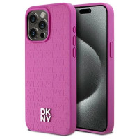 Dkny Leather Monogram Pattern Metal Logo MagSafe Case for iPhone 15 Pro Max - Pink