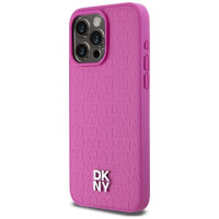 Dkny Leather Monogram Pattern Metal Logo MagSafe Case for iPhone 15 Pro Max - Pink
