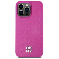Dkny Leather Monogram Pattern Metal Logo MagSafe Case for iPhone 15 Pro Max - Pink