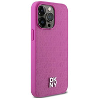 Dkny Leather Monogram Pattern Metal Logo MagSafe Case for iPhone 15 Pro Max - Pink