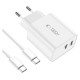 Tech-Protect C35W 2x USB-C PD 35W charger with USB-C / USB-C cable - white