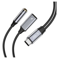 Tech-Protect UltraBoost USB-C (male) PD 60W 6A / mini jack 3.5mm (female) - USB-C (female) - black