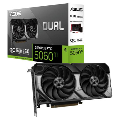 Asus Graphics Card|ASUS|NVIDIA GeForce RTX 5060 Ti|16 GB|GDDR7|128 bit|PCIE 5.0 16x|Dual Slot Fansink|1xHDMI|3xDisplayPort|DUAL-RTX5060TI-O16G