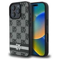 Dkny Checkered Pattern & Printed Stripes case for iPhone 16 Pro - black