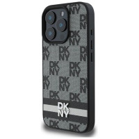 Dkny Checkered Pattern & Printed Stripes case for iPhone 16 Pro - black
