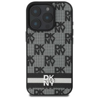Dkny Checkered Pattern & Printed Stripes case for iPhone 16 Pro - black