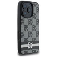 Dkny Checkered Pattern & Printed Stripes case for iPhone 16 Pro - black