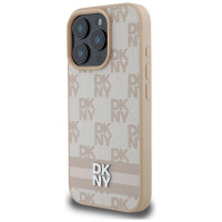 Dkny Checkered Pattern & Printed Stripes iPhone 16 Pro Case - Pink