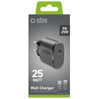 SBS TETR1CPD25 25W USB-C Wall Charger with Power Delivery - Black