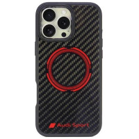 Audi Carbon Fiber Sport Red Circle MagSafe Case for iPhone 16 Pro Max 6.9" - Black