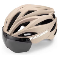 Rockbros Bike Helmet with Visor, Detachable UV Protective Goggles, Unisex - Brown