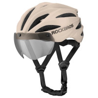 Rockbros Bike Helmet with Visor, Detachable UV Protective Goggles, Unisex - Brown