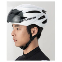 Rockbros Bike Helmet with Visor, Detachable UV Protective Goggles, Unisex - Brown