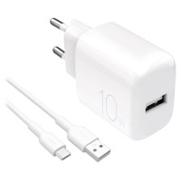 Puro PROLITE 10W USB-A wall charger + USB-A - USB-C cable 1.2m - white