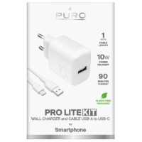 Puro PROLITE 10W USB-A wall charger + USB-A - USB-C cable 1.2m - white