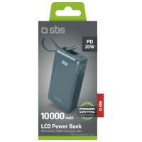 SBS Powerbank SBS 10000 mAh 20W with built-in USB-C cable and digital display - gray