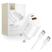 Tech-Protect NCA30 PD 30W QC3.0 USB-A / USB-C Wall Charger + USB-C / USB-C Cable 100cm - White