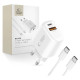 Tech-Protect NCA30 PD 30W QC3.0 USB-A / USB-C Wall Charger + USB-C / USB-C Cable 100cm - White