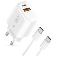 Tech-Protect NCA30 PD 30W QC3.0 USB-A / USB-C Wall Charger + USB-C / USB-C Cable 100cm - White