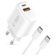 Tech-Protect NCA30 PD 30W QC3.0 USB-A / USB-C Wall Charger + USB-C / USB-C Cable 100cm - White