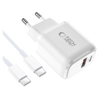 Tech-Protect NCA30 PD 30W QC3.0 USB-A / USB-C Wall Charger + USB-C / USB-C Cable 100cm - White
