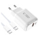 Tech-Protect NCA30 PD 30W QC3.0 USB-A / USB-C Wall Charger + USB-C / USB-C Cable 100cm - White