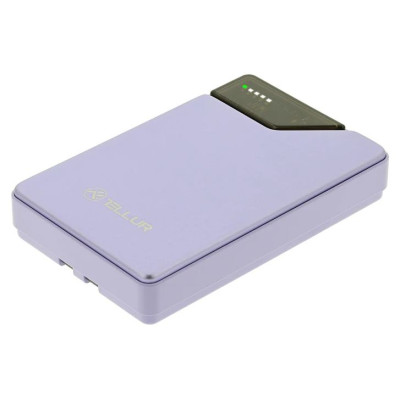 Tellur Power Bank 10000mAh, USB-C + Lightning cables built-in  purple
