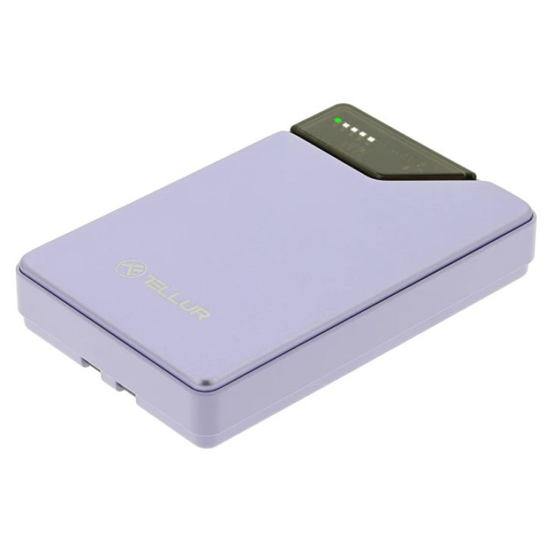Tellur Power Bank 10000mAh, USB-C + Lightning cables built-in  purple