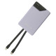 Tellur Power Bank 10000mAh, USB-C + Lightning cables built-in  purple
