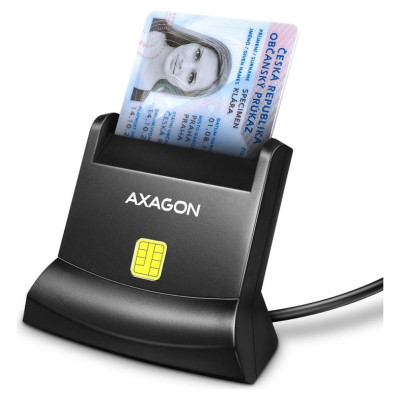 Axagon Universal desktop USB contact Smart/ID card reader with long USB-A cable.