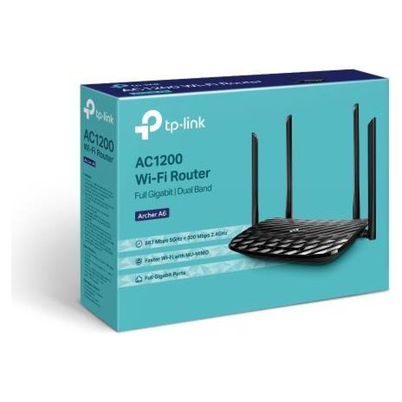 Tp-Link Wireless Router|TP-LINK|Wireless Router|1200 Mbps|IEEE 802.11a|IEEE 802.11 b/g|IEEE 802.11n|IEEE 802.11ac|4x10/100/1000M|LAN \ WAN ports 1|Number of antennas 5|ARCHERA6
