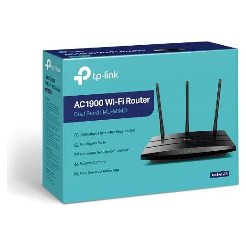 Tp-Link Wireless Router|TP-LINK|Router|1900 Mbps|1 WAN|4x10/100/1000M|Number of antennas 3|ARCHERA8